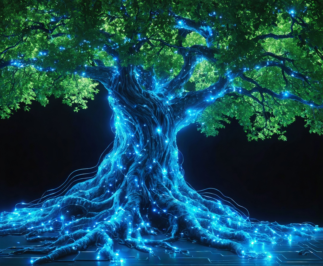 Abstract digital visualization of secure data flowing through fiber optic cables